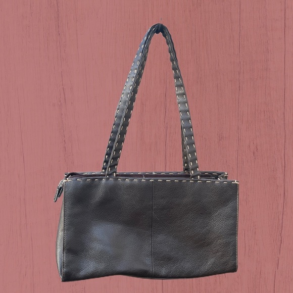 70s It Girl Style The SAK Elliot Lucca Brown Color Block Leather Shoulder Bag. - Picture 3 of 5